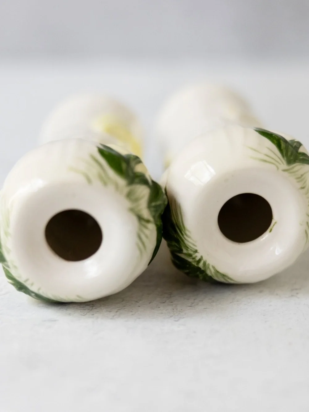 Vintage 1970s hand painted mushroom salt pepper shakers white yellow